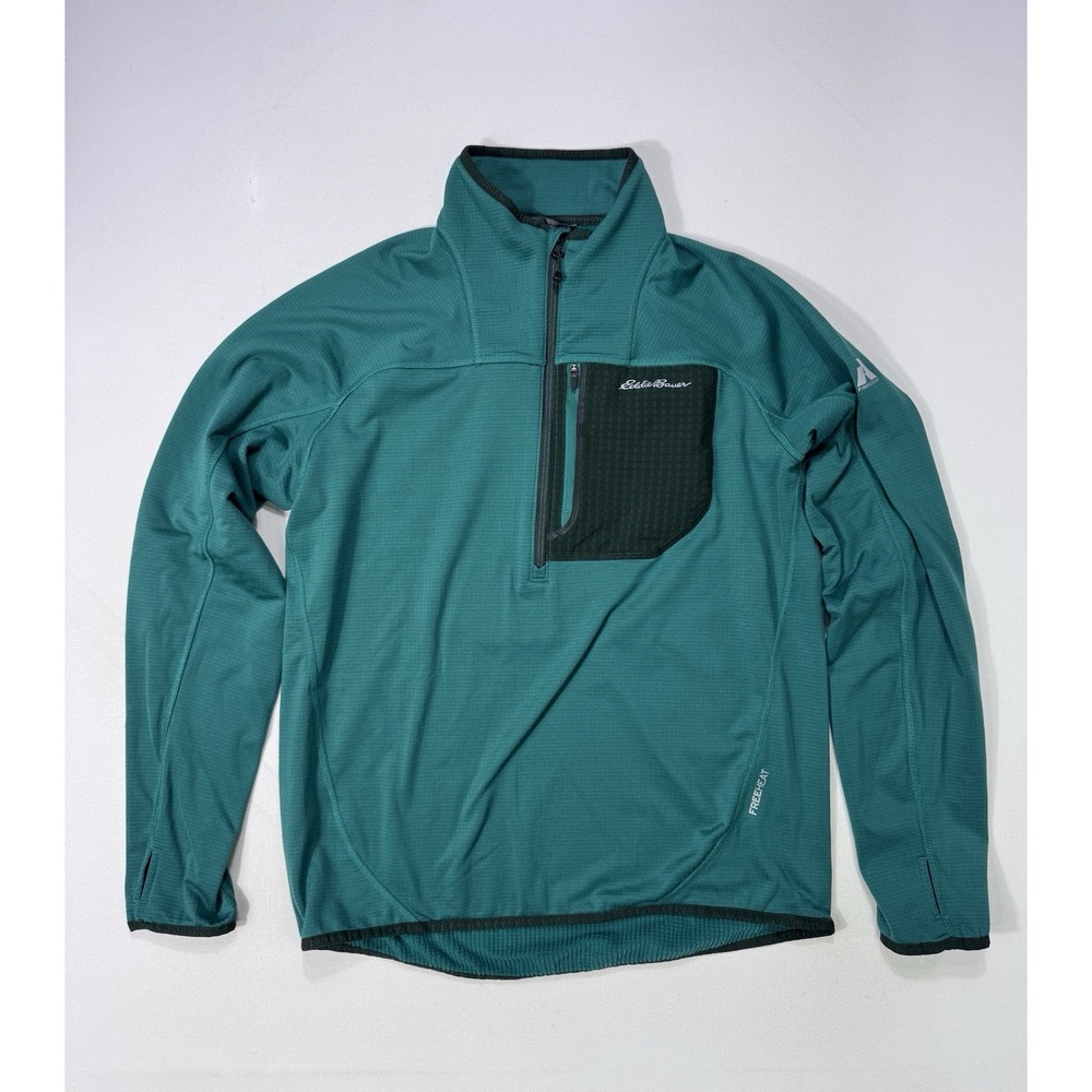 Eddie Bauer First Ascent Mens Medium Green FreeHeat 1/4 Zip Grid Fleece Pullover